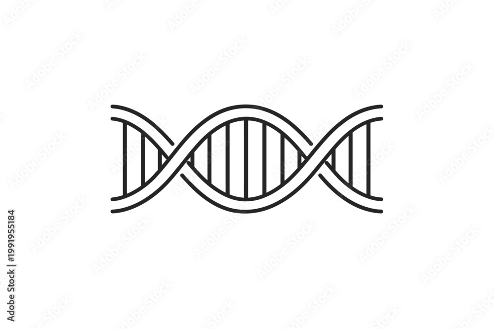 Fototapeta premium DNA Double Helix Icon Vector Illustration, Simple Outline Linear Design for Science, Biology, Genetics, and Medical Research, Isolated on White Background for Biotechnology and Healthcare Projects
