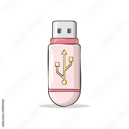 Pink USB flash drive with USB symbol illustration