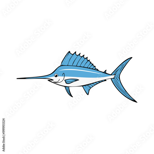 Blue Marlin Swordfish Ocean Predator Leaping Illustration