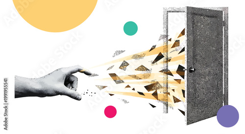 Creative opportunity, door to success, innovative ideas, business concept, vector illustration