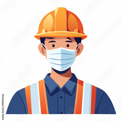 防塵マスクを着用した男性作業員のフラットイラスト