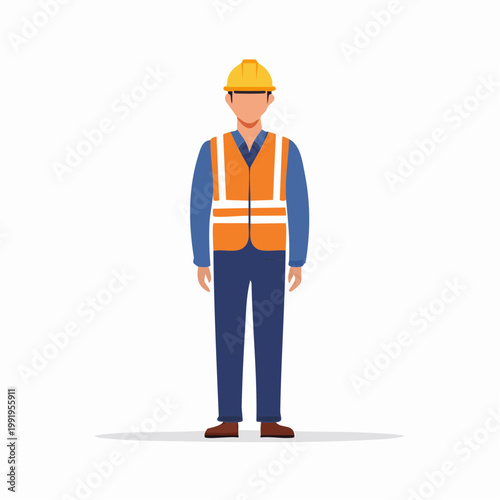 作業着姿で立つ男性工場作業員のフラットイラスト