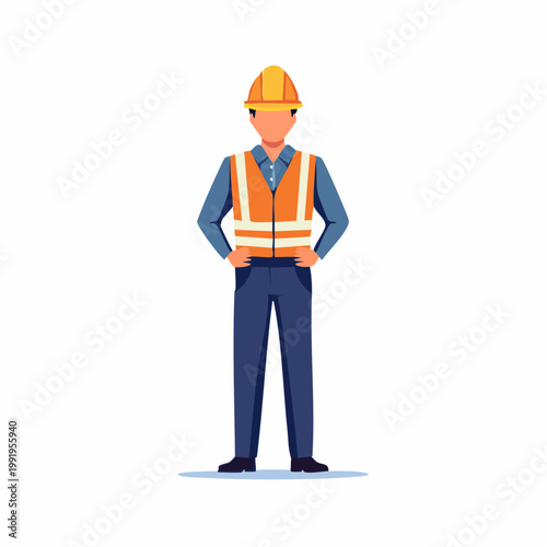 作業着姿で立つ男性工場作業員のフラットイラスト