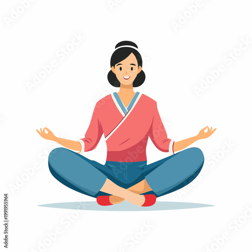 座って休憩する人物のフラットイラスト