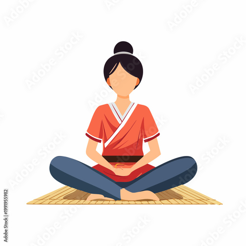 座って休憩する人物のフラットイラスト