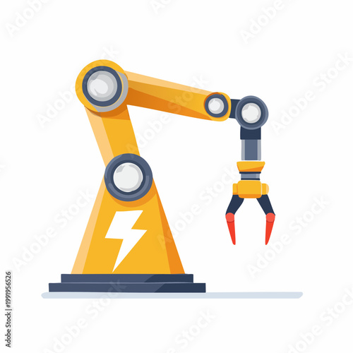 雷マークとロボットアームのフラットイラスト（電力・エネルギー）