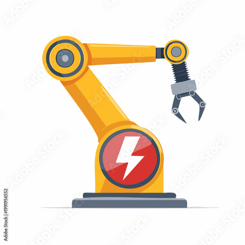 雷マークとロボットアームのフラットイラスト（電力・エネルギー）