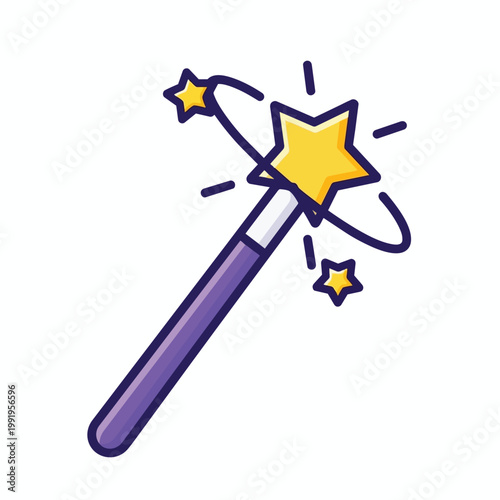 Illustration of a magical wand with glowing stars and sparkle effects.