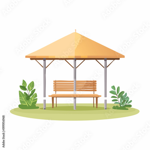 日よけ付きの休憩所のフラットイラスト（熱中症対策）