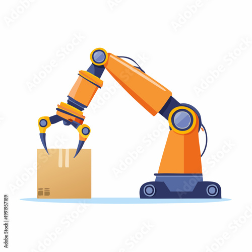 倉庫でピッキング作業をするロボットのフラットイラスト（物流DX）