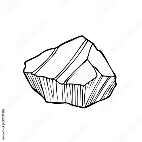 Hand-drawn illustration of a faceted geological mineral stone with crystalline structure lines