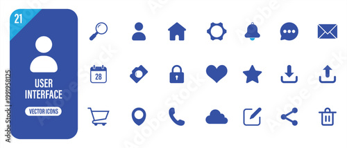 UI UX Interface Icon Set – Modern App Navigation Symbols Collection