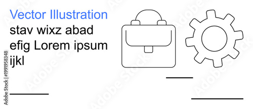 Business management, workflow optimization, career development, organization, corporate tools, planning. Minimalist icons of a briefcase and gear. Business management and workflow optimization