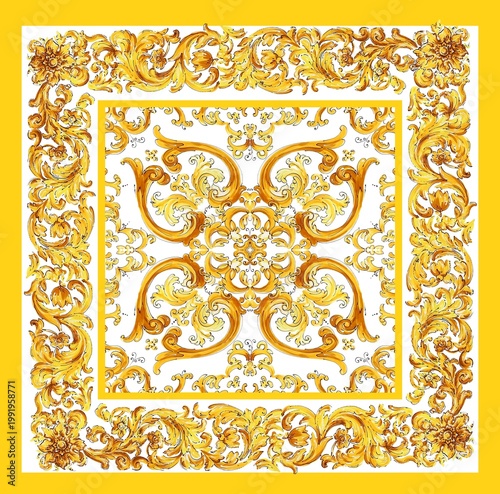 Quadro su tela digital silk scarf design with seamless textile pattern