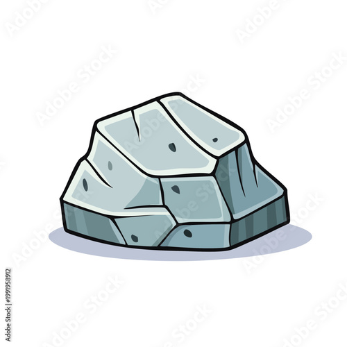 Cartoon grey rock with cracks and shadows, isolated on white background