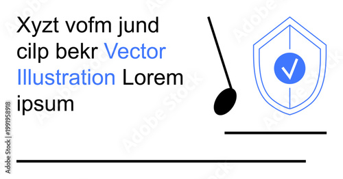 Cybersecurity, identity protection, online verification, secure access, digital authorization, safe communication. A shield icon with a checkmark and abstract elements. Cybersecurity and identity