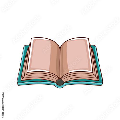 Open hardcover book with blank pages on white background