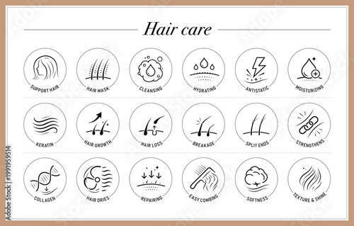 Photography Hair health set icons