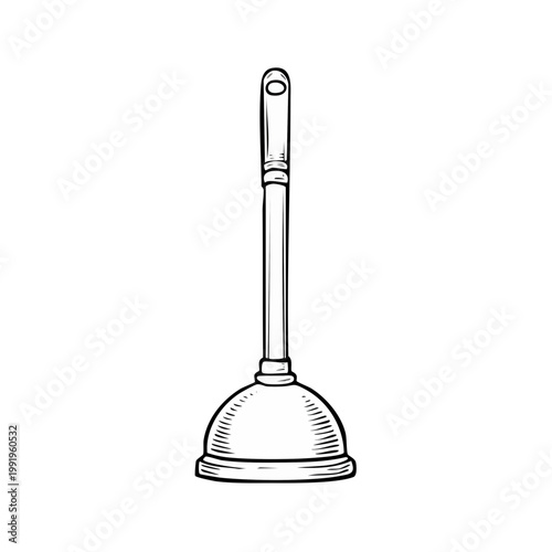 Hand drawn illustration of a classic toilet plunger isolated on a white background