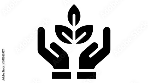 Hands holding a plant icon, symbol of nature conservation, environmental protection, sustainability, and growth, isolate