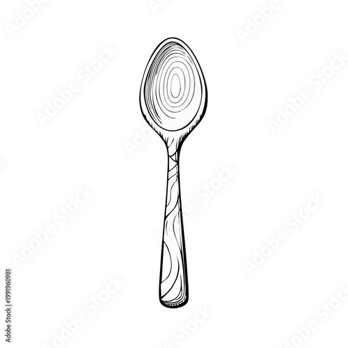 Hand-drawn wooden spoon with textured handle, isolated illustration