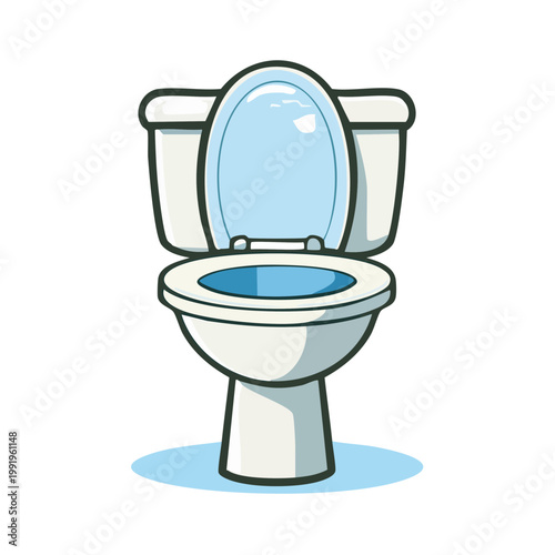 Open Toilet Bowl With Blue Water in a Cartoon Style