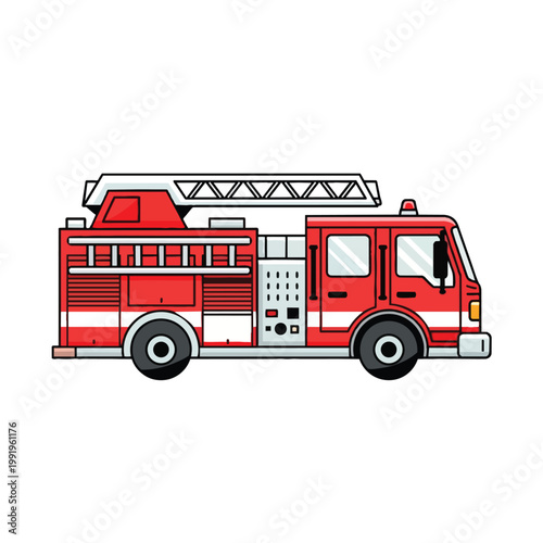 Cartoon fire engine truck illustration with ladder.