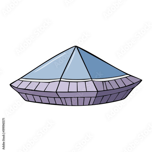 Stylized illustration of a futuristic alien spaceship or UFO with a glass dome and geometric hull