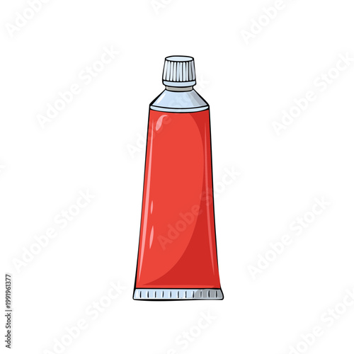 Simple illustration of a red squeeze tube with a white cap isolated on white