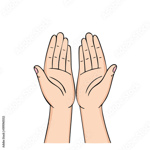 Open Hands Reaching Upward in a Gesture of Prayer or Offering Clean Vector Illustration