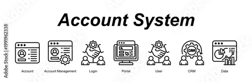 Account System banner web icon vector illustration concept with an icon of Account, Account Management, Login, Portal, User, CRM, Data 