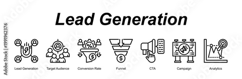 Lead Generation banner web icon vector illustration concept with an icon of Lead Generation, Target Audience, Conversion Rate, Funnel, CTA, Campaign, Analytics 