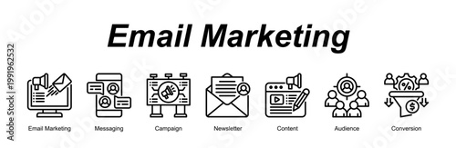 Email Marketing banner web icon vector illustration concept with an icon of Email Marketing, Messaging, Campaign, Newsletter, Content, Audience, Conversion 