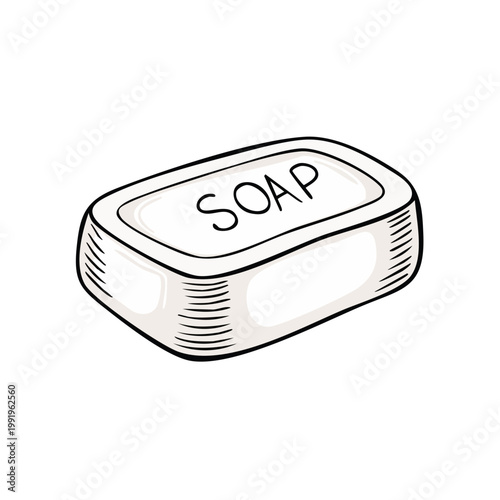 Simple illustration of a bar of soap with the word SOAP clearly written on top
