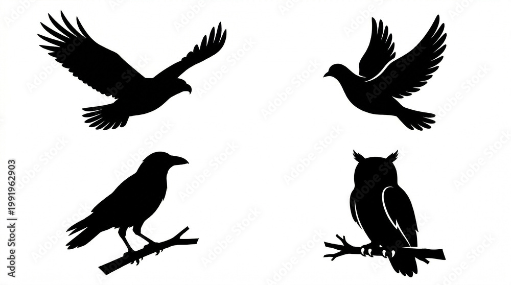 Obraz premium black silhouettes of birds on branches