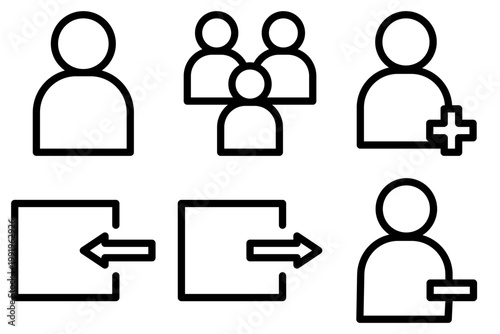 user and account outline icons set