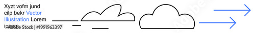 Data transfer, cloud technology, connectivity, network communication, storage solutions, digital systems. Abstract cloud outlines with directional arrows signify movement. Cloud technology and data