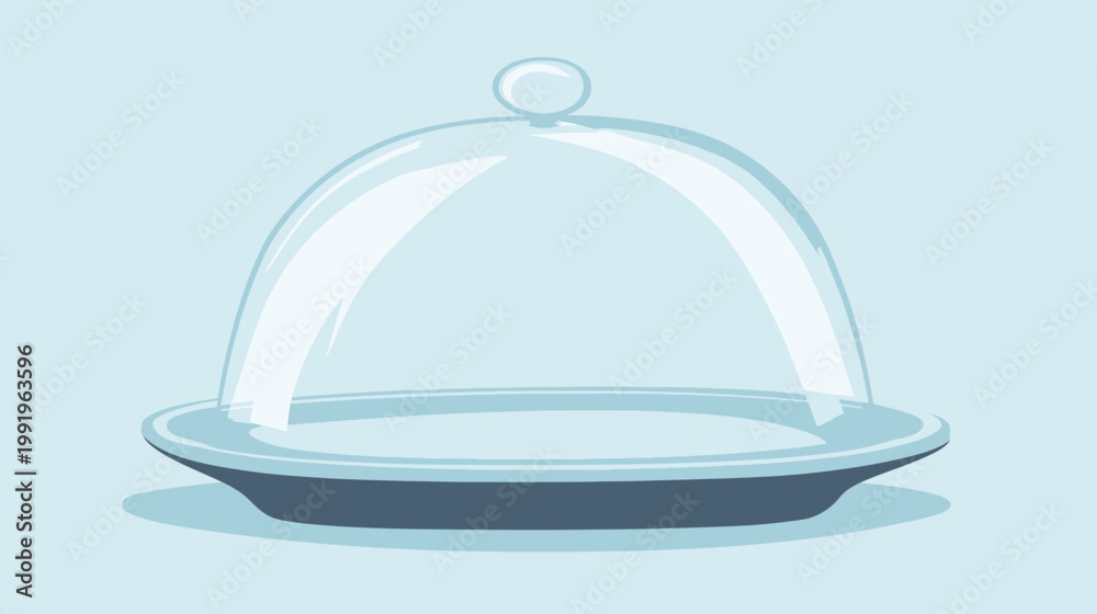 Fototapeta premium A cartoon image showcasing a glass cloche over a dish, with a light blue background