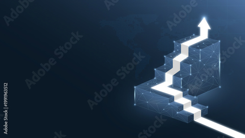 Konstfotografi Conceptual image of a digital staircase symbolizing growth, progress, and success in the business world