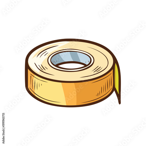 Hand-drawn illustration of a roll of adhesive tape, isolated on white background