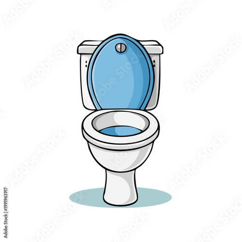 Modern White Toilet with Open Blue Lid, Clean Bathroom Fixture Illustration