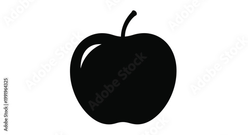 Simple black silhouette of a red apple with a stem and leaf
