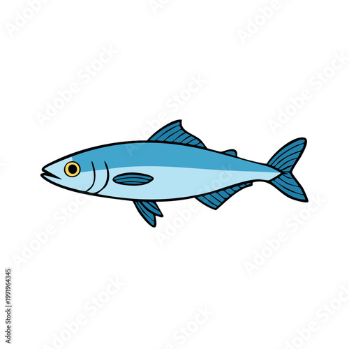 Illustration of a blue fish with yellow eye and fins swimming