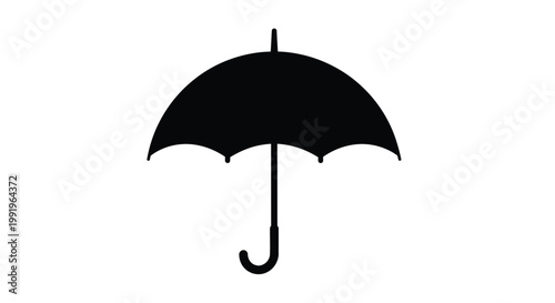 A simple black silhouette of a closed umbrella against a white background