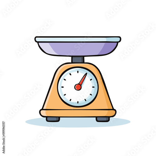 Cartoon kitchen scale with a round dial for weighing ingredients and food