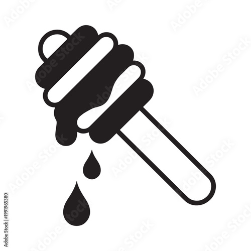 A simple black and white illustration of a honey dipper with dripping honey