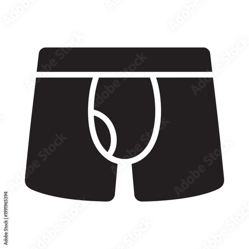 A simple black silhouette illustration of a pair of men s boxer briefs