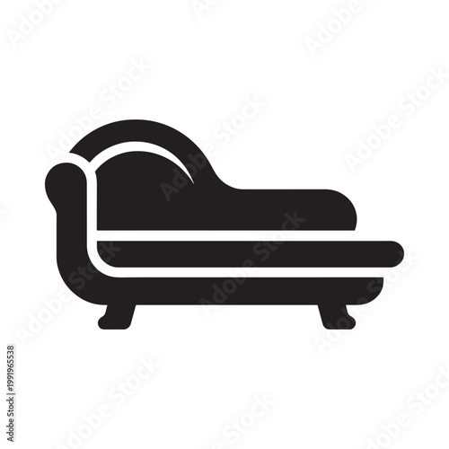 A minimalist black silhouette of a classic chaise lounge chair is displayed