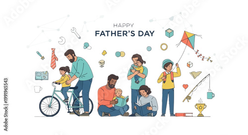 Father's Day, family celebration, happy father, illustration, vector graphics, colorful icons