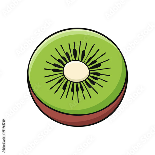 Vector illustration of a sliced kiwi fruit with green flesh and black seeds